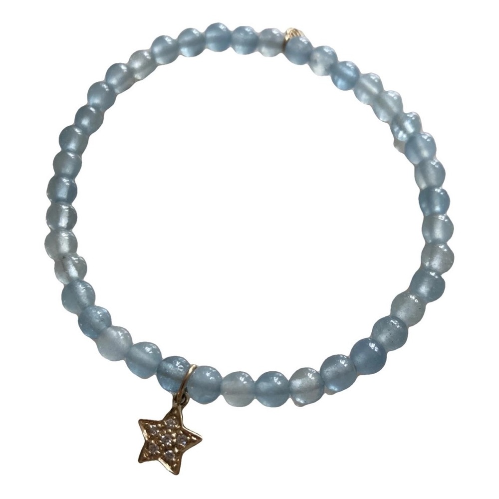 Sydney Evan Aquamarine Bracelet w/ 14K Yellow Gold & Pave Diamond Star, EUC
